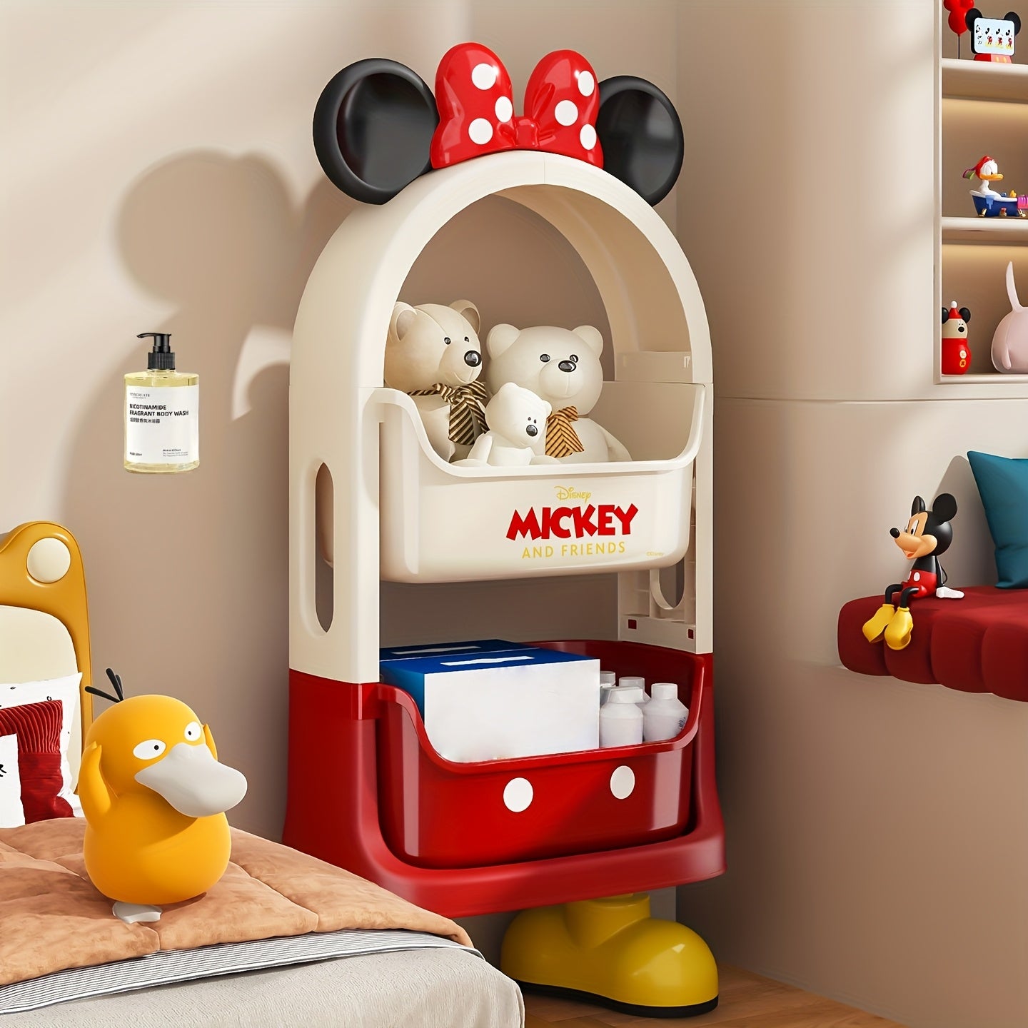 Mickify™ | Disney Mickey Spielzeugregal – Mehrstöckiger Roll-Organizer für Spielzeug & Puppen