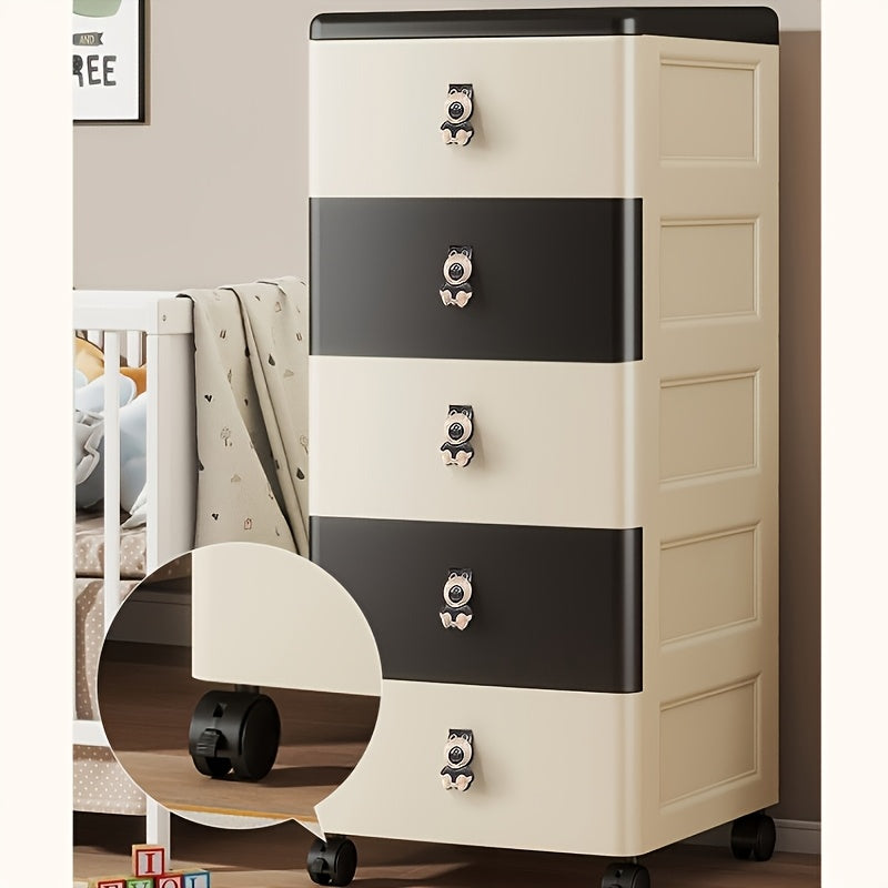 Cuddlix™ | Rollschrank mit Panda-Griffen – Großer Kunststoff-Organizer mit Schubladen für Kleidung, Spielzeug & Schlafzimmer