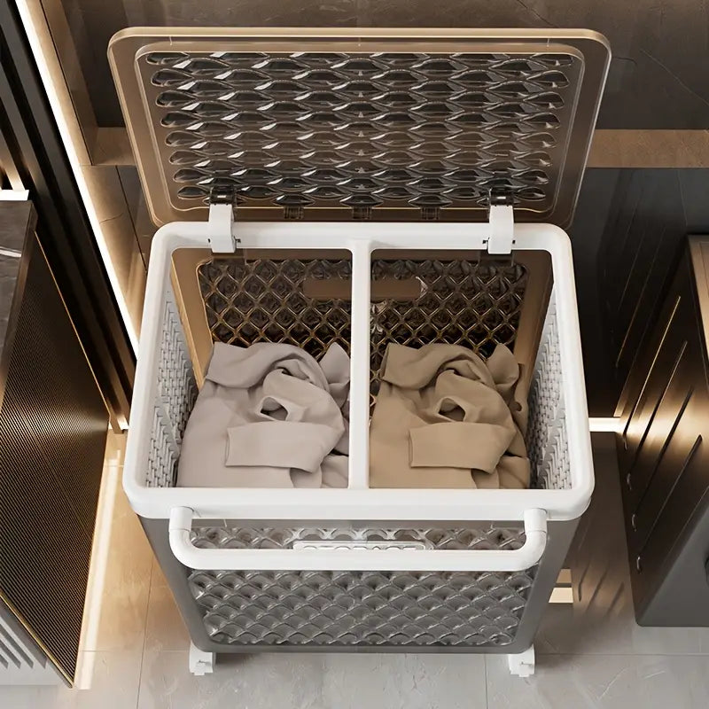 Rollix™ | Faltbarer Wäschekorb mit Rollen, Große Kapazität, Kunststoff mit Deckel